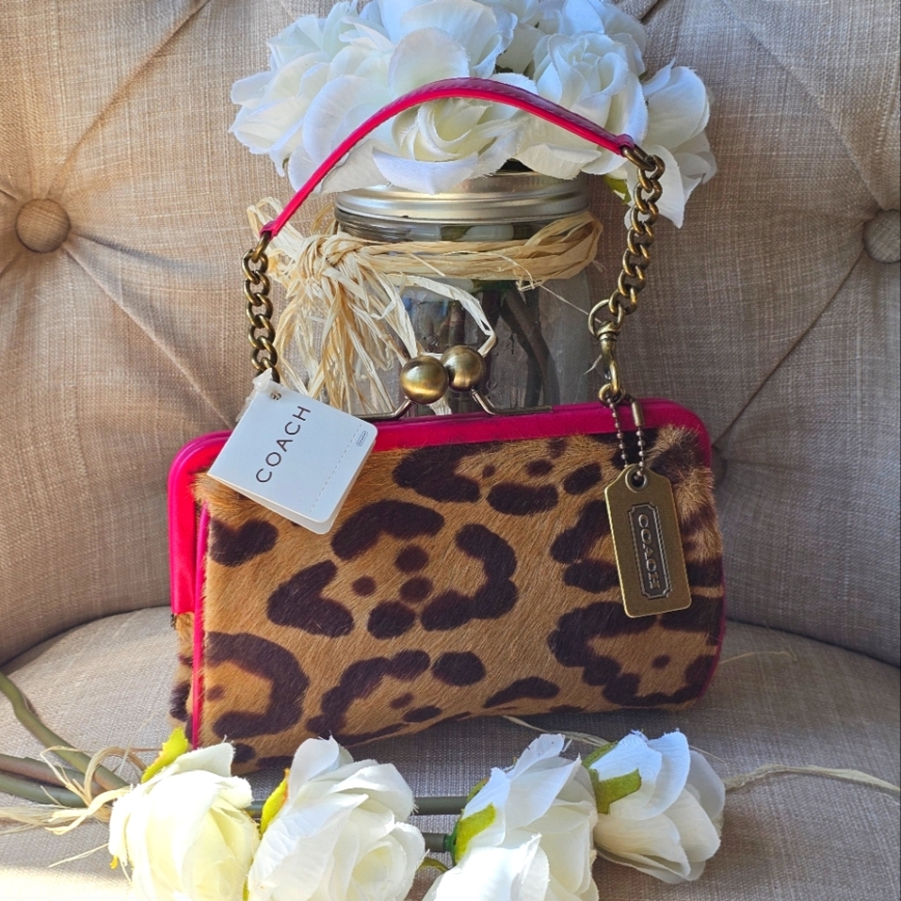 Vintage Coach Madison Ocelot Leopard Print Kisslock Shoulder Bag Purse # 9756 - Picture 2 of 14